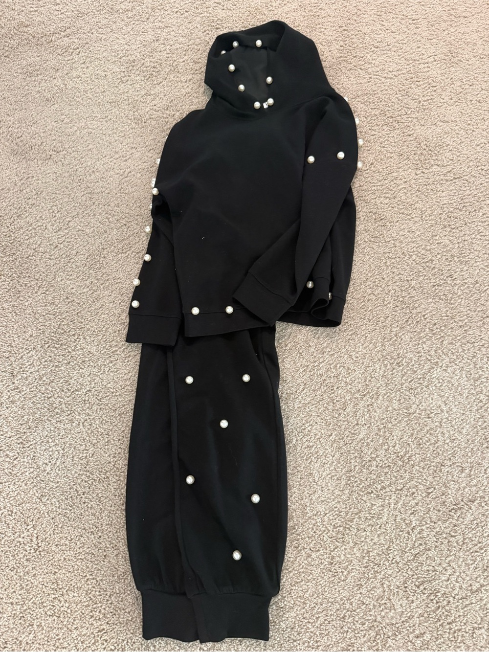Black Pearl-Embellished Hoodie Dress - Women